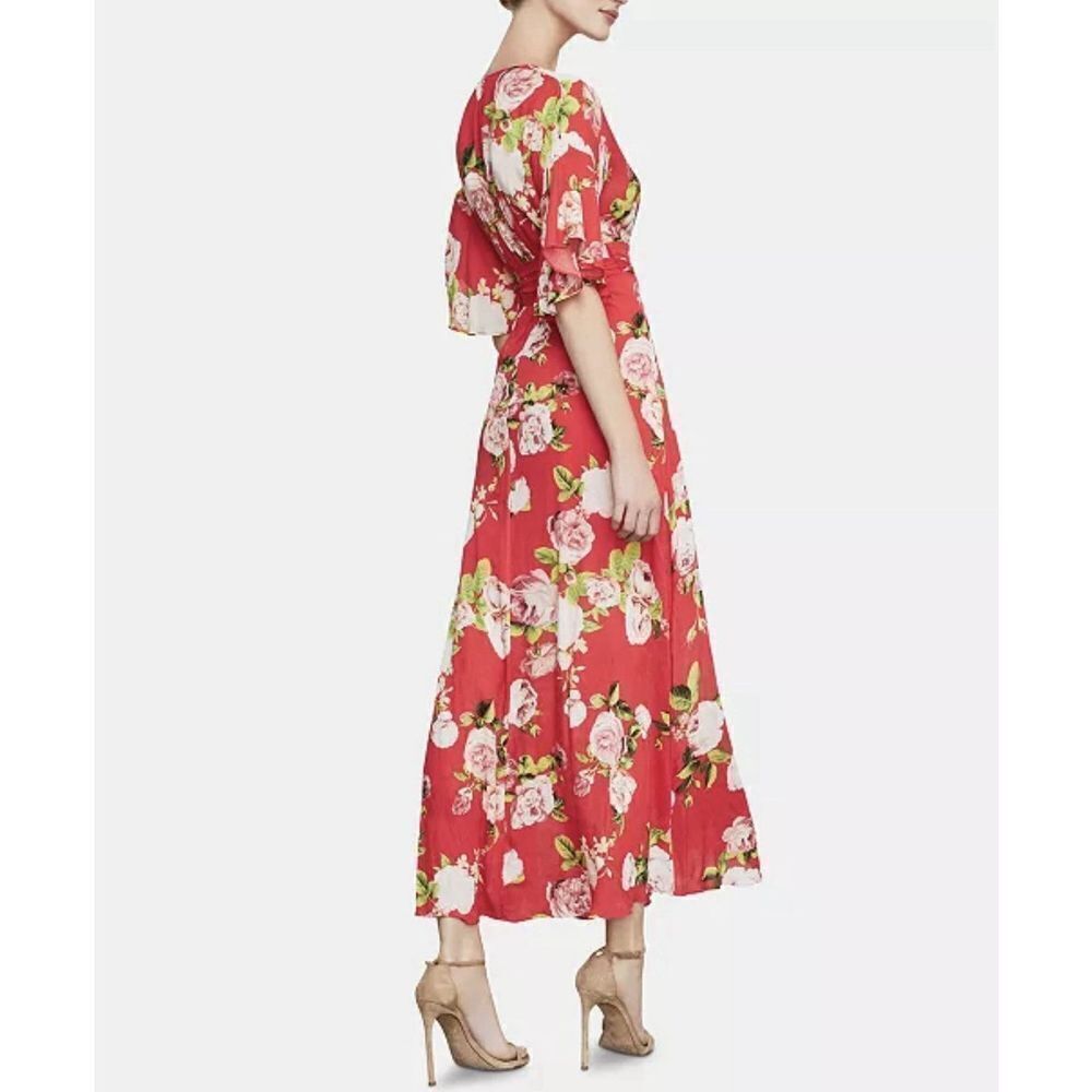 NWT BCBGMAXAZRIA Scarlet Rose Bloom Kimono Deep V Maxi Dress Women’s 6/S